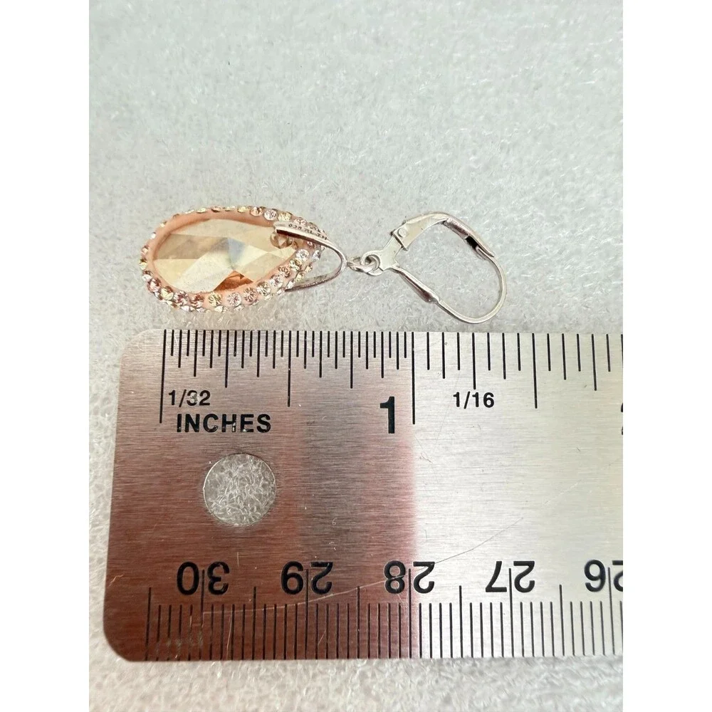 925 Sterling Silver Golden Shadow Crystal Teardrop Halo Leverback Earrings Eleg